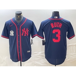 Men New York Yankees 3 Babe Ruth Navy Cool Base Stitched Baseball Jersey