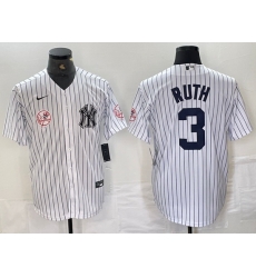Men New York Yankees 3 Babe Ruth White Cool Base Stitched Baseball Jersey 1