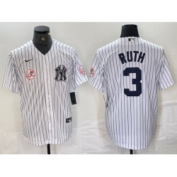 Men New York Yankees 3 Babe Ruth White Cool Base Stitched Baseball Jersey 1