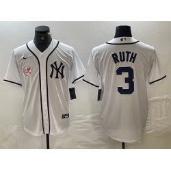 Men New York Yankees 3 Babe Ruth White Cool Base Stitched Baseball Jersey 5