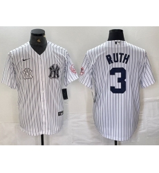 Men New York Yankees 3 Babe Ruth White Cool Base Stitched Baseball Jersey 6