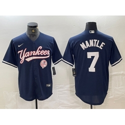 Men New York Yankees 7 Mickey Mantle Navy With Patch Cool Base Stitched Baseball Jersey
