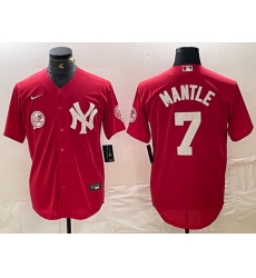 Men New York Yankees 7 Mickey Mantle Red Cool Base Stitched Baseball Jersey 2