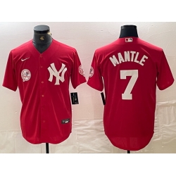 Men New York Yankees 7 Mickey Mantle Red Cool Base Stitched Baseball Jersey 2