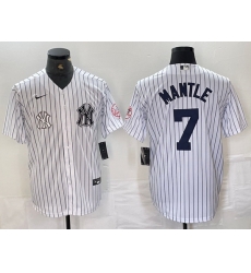 Men New York Yankees 7 Mickey Mantle White Cool Base Stitched Baseball Jersey 2