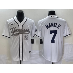 Men New York Yankees 7 Mickey Mantle White With Patch Cool Base Stitched Baseball Jersey