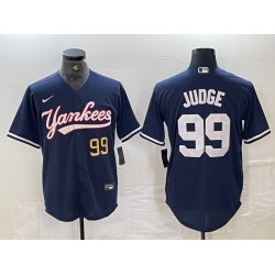 Men New York Yankees 99 Aaron Judge Number Navy Cool Base Stitched Baseball Jersey