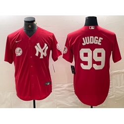 Men New York Yankees 99 Aaron Judge Red Cool Base Stitched Baseball Jersey 2