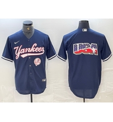 Men New York Yankees Big LOGO Navy Cool Base Stitched Baseball Jersey 10