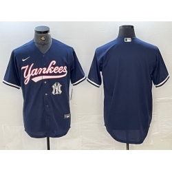 Men New York Yankees Big LOGO Navy Cool Base Stitched Baseball Jersey 12