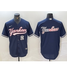 Men New York Yankees Big LOGO Navy Cool Base Stitched Baseball Jersey 15