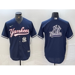 Men New York Yankees Big LOGO Navy Cool Base Stitched Baseball Jersey 16