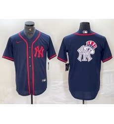 Men New York Yankees Big LOGO Navy Cool Base Stitched Baseball Jersey 17