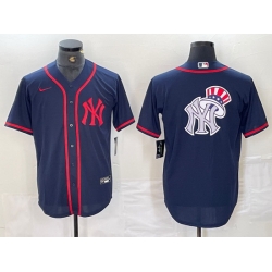 Men New York Yankees Big LOGO Navy Cool Base Stitched Baseball Jersey 17