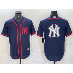 Men New York Yankees Big LOGO Navy Cool Base Stitched Baseball Jersey 18