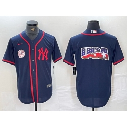 Men New York Yankees Big LOGO Navy Cool Base Stitched Baseball Jersey 19