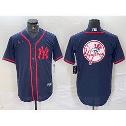 Men New York Yankees Big LOGO Navy Cool Base Stitched Baseball Jersey 2