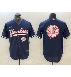 Men New York Yankees Big LOGO Navy Cool Base Stitched Baseball Jersey 21