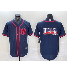 Men New York Yankees Big LOGO Navy Cool Base Stitched Baseball Jersey 24