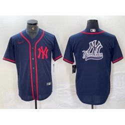 Men New York Yankees Big LOGO Navy Cool Base Stitched Baseball Jersey 26