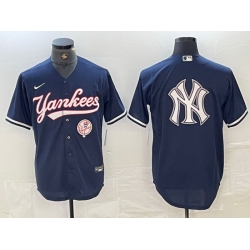 Men New York Yankees Big LOGO Navy Cool Base Stitched Baseball Jersey 27