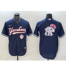 Men New York Yankees Big LOGO Navy Cool Base Stitched Baseball Jersey 3