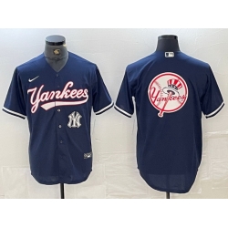 Men New York Yankees Big LOGO Navy Cool Base Stitched Baseball Jersey 31
