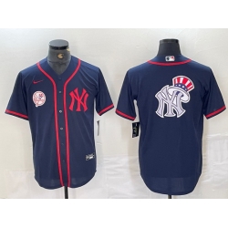 Men New York Yankees Big LOGO Navy Cool Base Stitched Baseball Jersey 4
