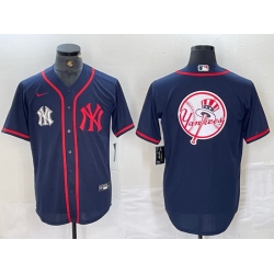 Men New York Yankees Big LOGO Navy Cool Base Stitched Baseball Jersey 50