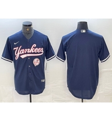 Men New York Yankees Big LOGO Navy Cool Base Stitched Baseball Jersey 60