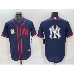 Men New York Yankees Big LOGO Navy Cool Base Stitched Baseball Jersey 7