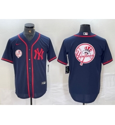 Men New York Yankees Big LOGO Navy Cool Base Stitched Baseball Jersey 8