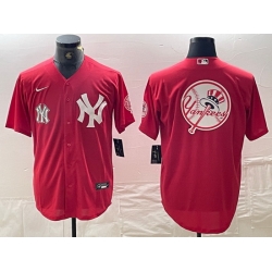 Men New York Yankees Big Logo Red Cool Base Stitched Baseball Jersey 10