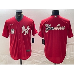 Men New York Yankees Big Logo Red Cool Base Stitched Baseball Jersey 17