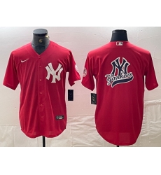 Men New York Yankees Big Logo Red Cool Base Stitched Baseball Jersey 19