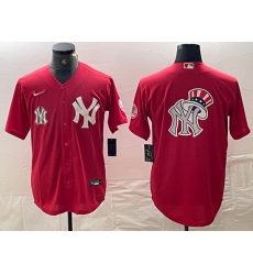 Men New York Yankees Big Logo Red Cool Base Stitched Baseball Jersey 3