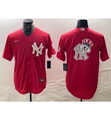 Men New York Yankees Big Logo Red Cool Base Stitched Baseball Jersey 4
