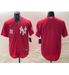 Men New York Yankees Big Logo Red Cool Base Stitched Baseball Jersey 5