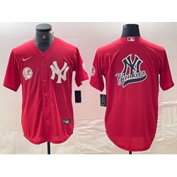 Men New York Yankees Big Logo Red Cool Base Stitched Baseball Jersey 7