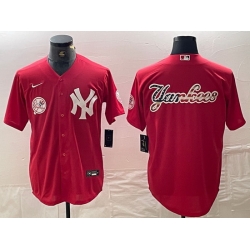Men New York Yankees Big Logo Red Cool Base Stitched Baseball Jersey 8