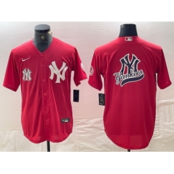 Men New York Yankees Big Logo Red Cool Base Stitched Baseball Jersey