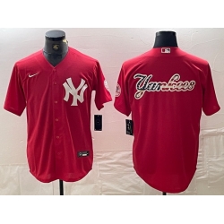 Men New York Yankees Big Logo Red Cool Base Stitched Baseball Jersey 9