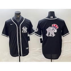 Men New York Yankees Black Team Big Logo Cool Base Stitched Baseball Jersey 2
