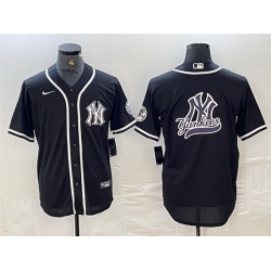 Men New York Yankees Black Team Big Logo Cool Base Stitched Baseball Jersey 3