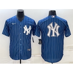 Men New York Yankees Blue Team Big Logo Cool Base Stitched Baseball Jersey