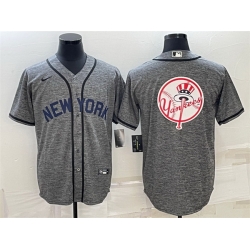 Men New York Yankees Gray Team Big Logo Cool Base Stitched Baseball Jersey