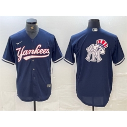 Men New York Yankees Navy Team Big Logo Cool Base Stitched Baseball Jersey 1