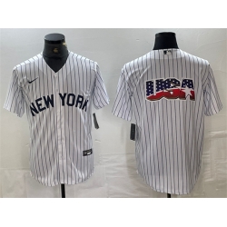 Men New York Yankees Team Big Logo White Cool Base Stitched Baseball Jersey 3