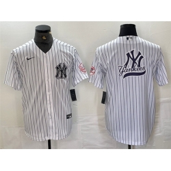 Men New York Yankees White Team Big Logo Cool Base Stitched Baseball Jersey 1
