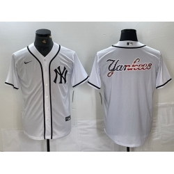 Men New York Yankees White Team Big Logo Cool Base Stitched Baseball Jersey 1
